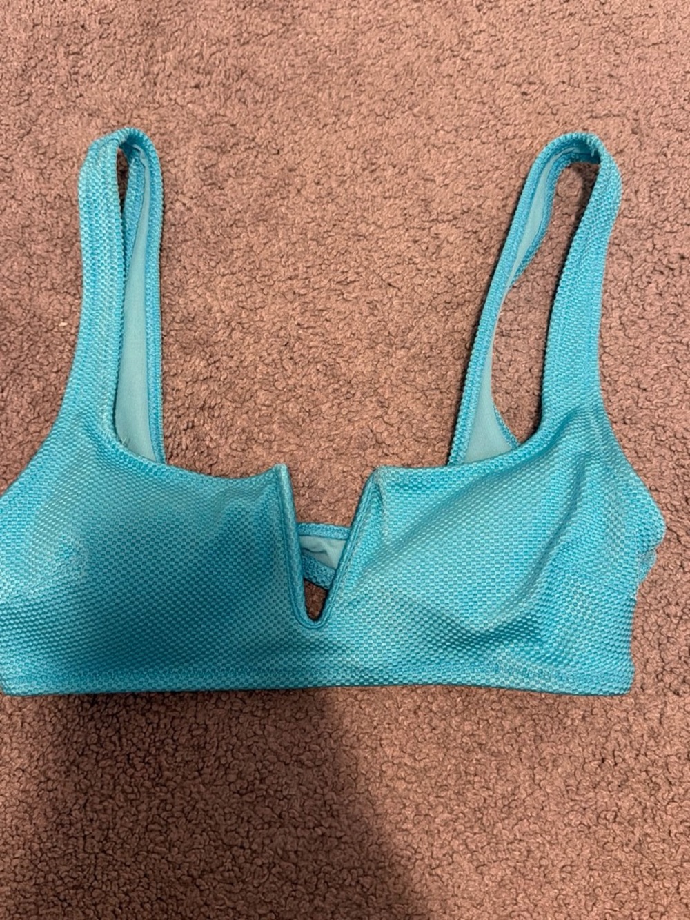 aerie Turquoise Textured V-Notch Sports Bralette